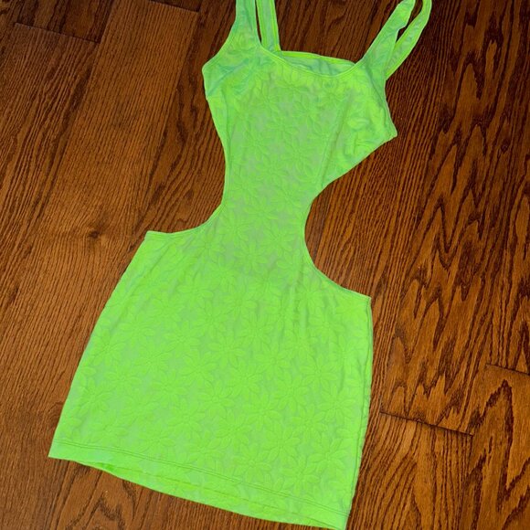 LOVERS + FRIENDS In My Moment Mini Dress Size XS Bodycon Cutouts Neon Green - Picture 4 of 13